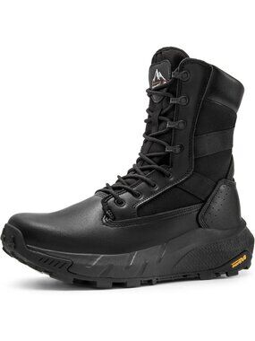 Men's Black Leather Military Tactical Leather Work Motorcycle Combat Boots